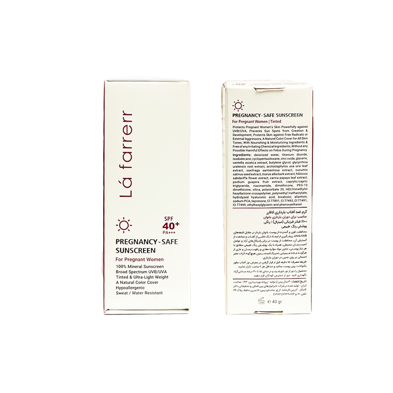 ضد-آفتاب-بارداری-رنگی-دوتایی-1 کرم ضد آفتاب مینرال رنگی SPF40 لافارر مناسب خانوم های باردار - Image 1