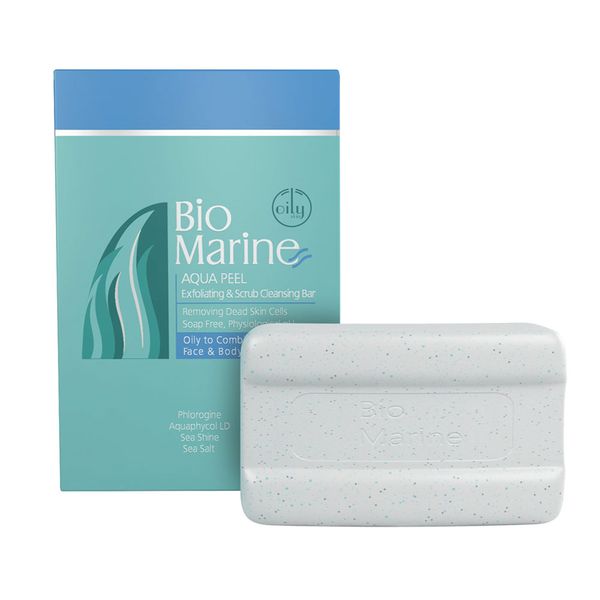 aqua-peel-exfoliatingscrub-cleansinbar پن لایه بردار مناسب پوستهای چرب و جوش دار بایومارین 100gr - Image 1