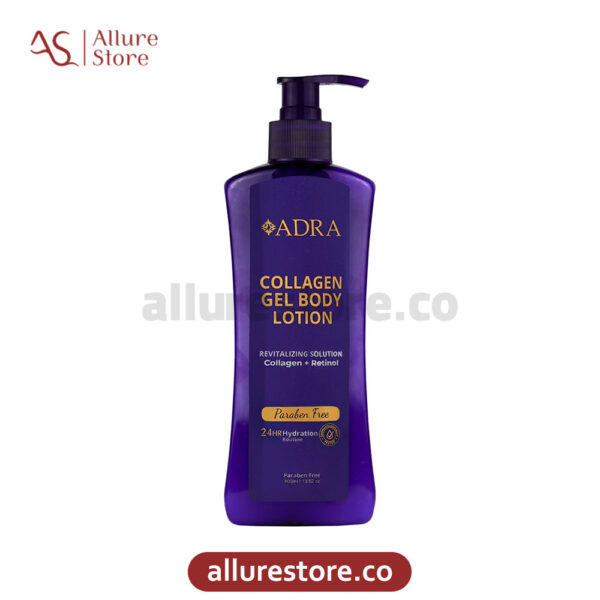 ژل لوسیون بدن آدرا حاوی کلاژن و رتینول (فاقد پارابن) 400ml | آلور استور