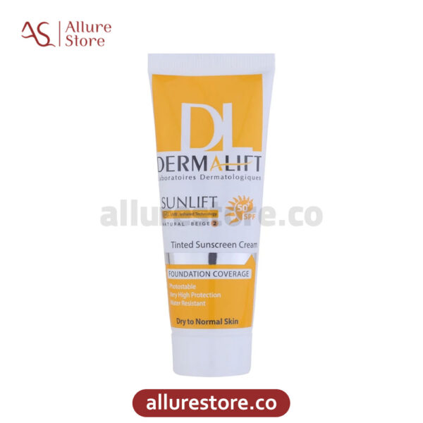 کرم ضد آفتاب رنگی درمالیفت مناسب پوست های خشک و معمولی (کرم پودری بژ طبیعی 2) 40ml آلور استور