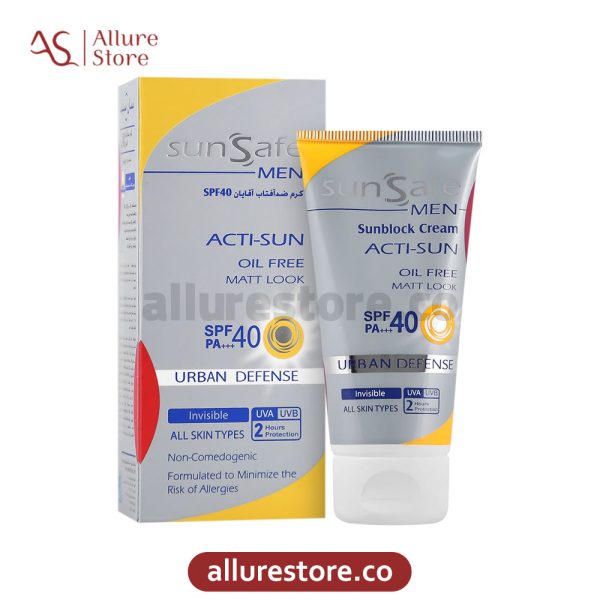 سان سیف- کرم ضد آفتاب آقایان SPF 40 نامرئی بدون رنگ و اثر سفید کنندگی (مناسب انواع پوست) 50ml